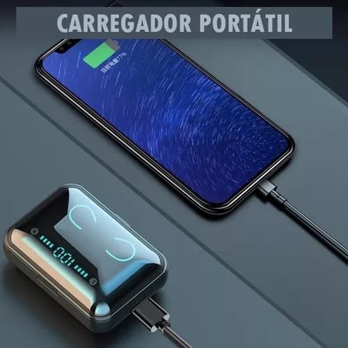 Fone Sem fio Bluetooth com Power Bank